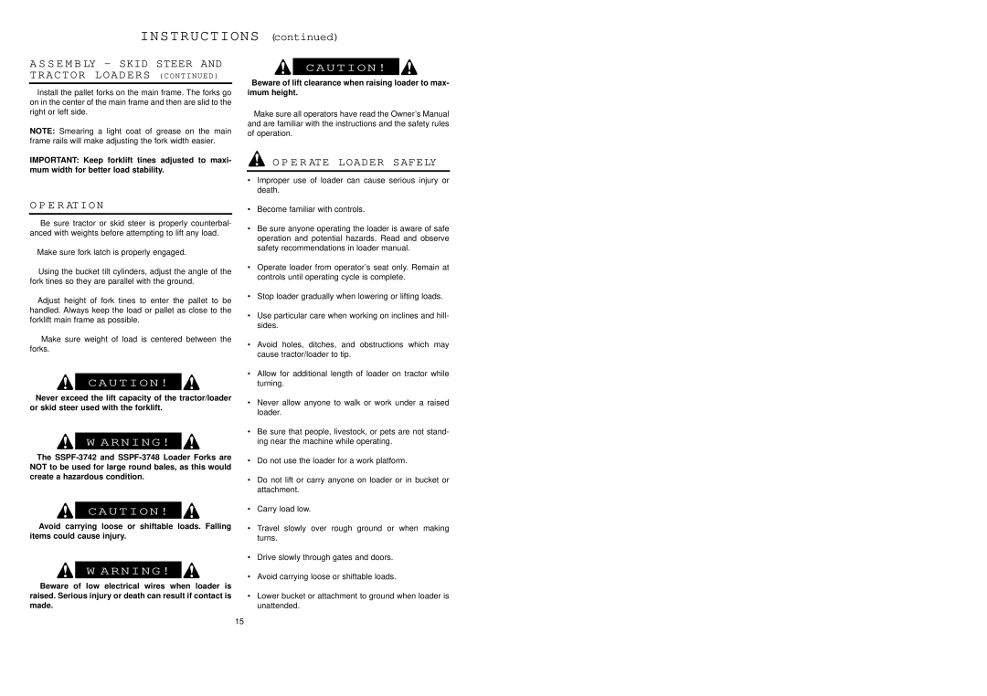 Worksaver SSPF-3742 operating instructions Instructions 