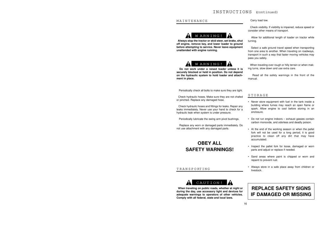 Worksaver SSPF-3742 operating instructions Replace Safety Signs if Damaged or Missing 