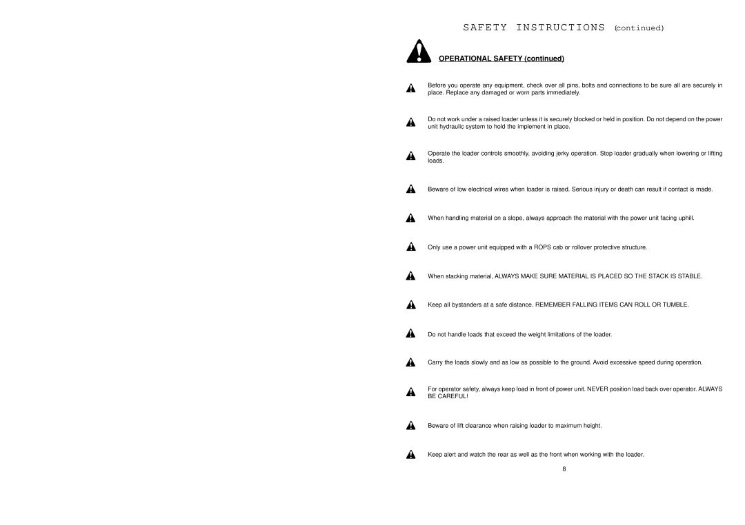 Worksaver SSPF-3742 operating instructions Operational Safety 