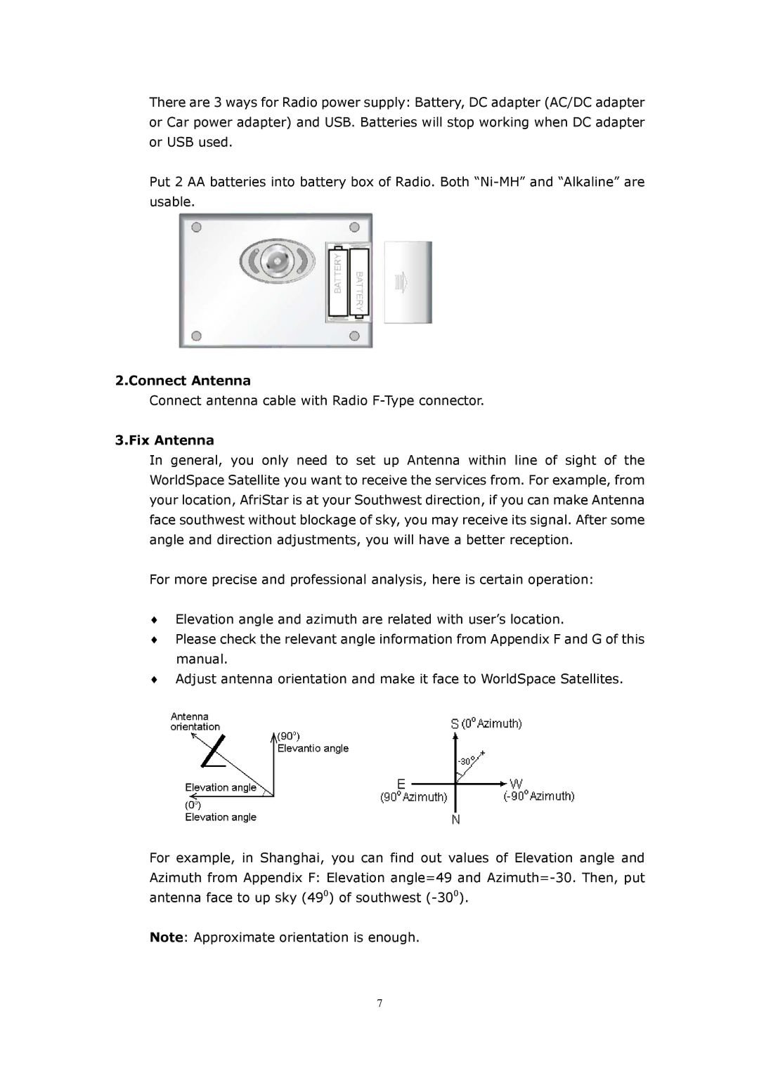 WorldSpace TONGSHI user manual Connect Antenna, Fix Antenna 