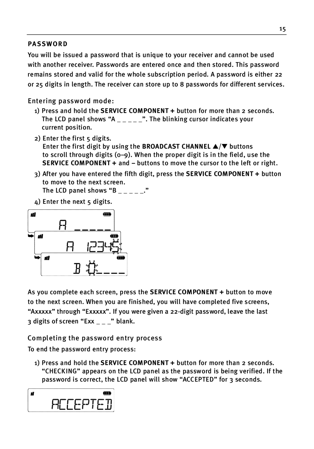 WorldSpace wssr-11 manual Entering password mode, Pa S Swo R D 