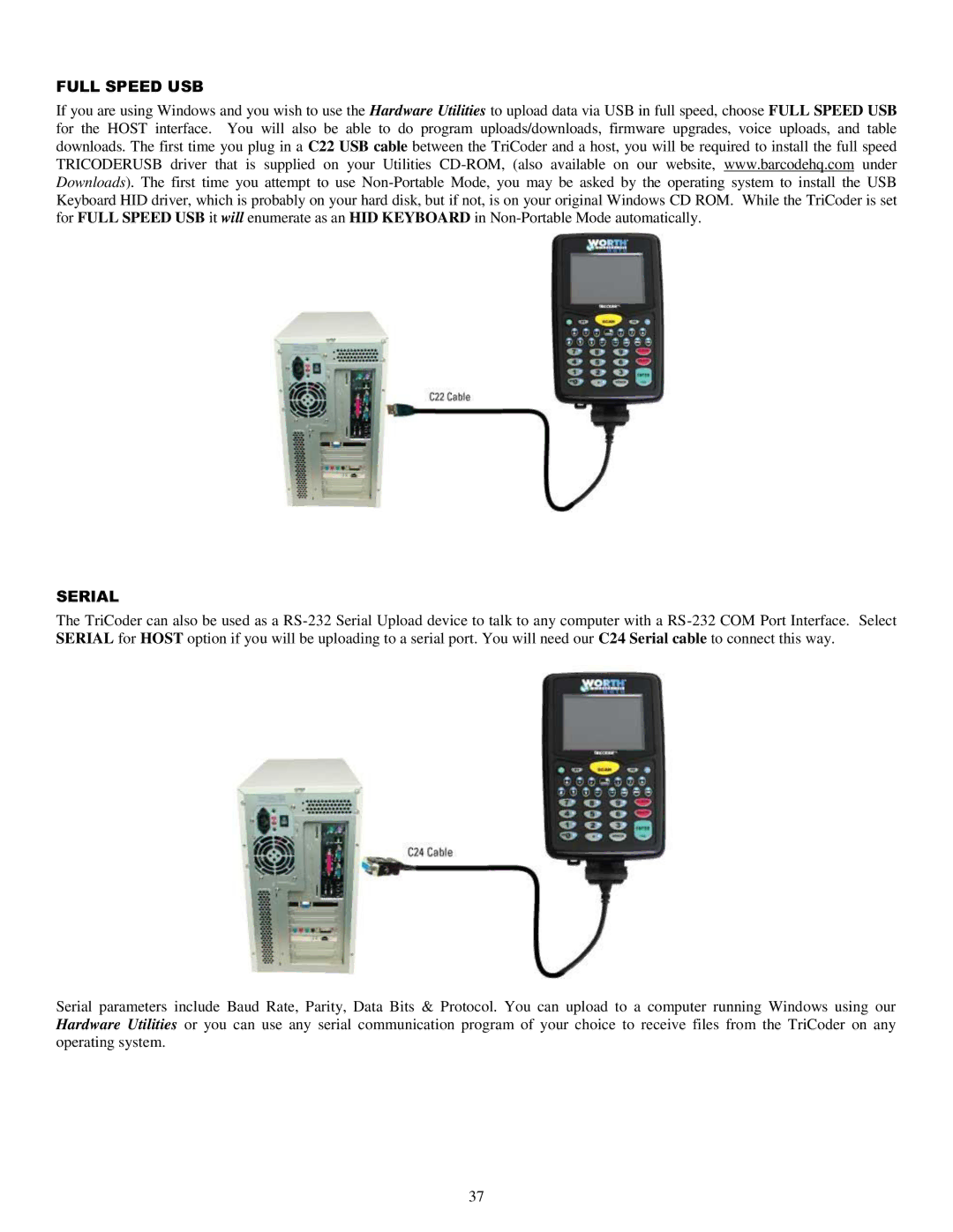 Worth Data 5000 owner manual Full Speed USB Serial 