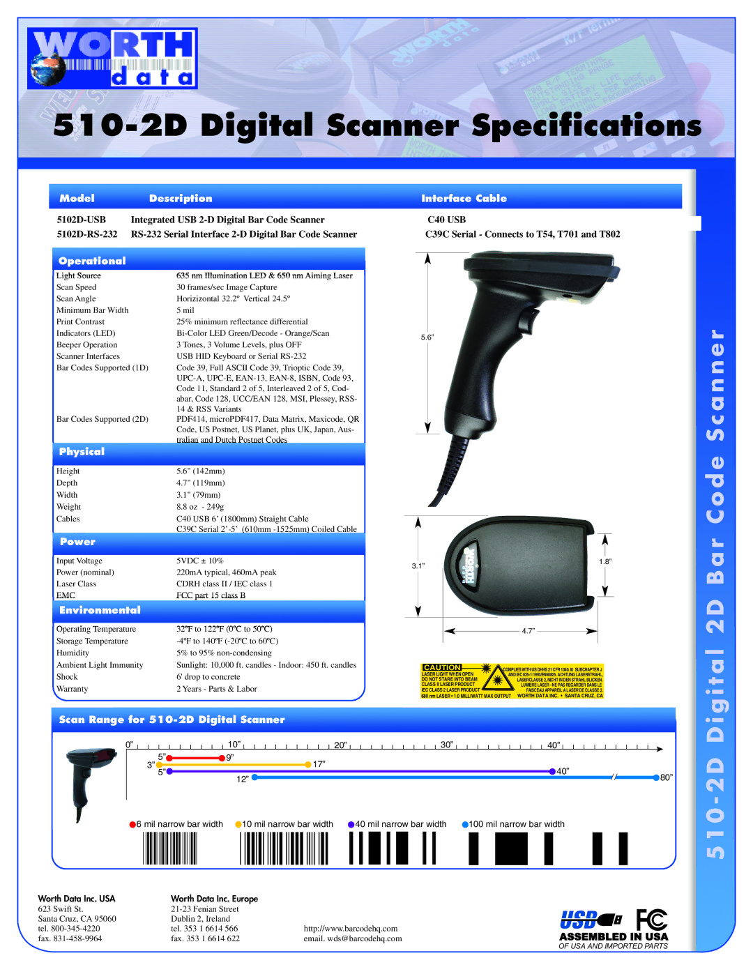 Worth Data 510-2D specifications Codes c a n n e r, T a l, 0 2 D D 