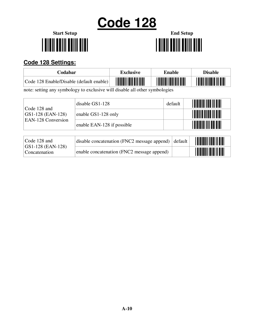 Worth Data 5202D owner manual Code 128 Settings 