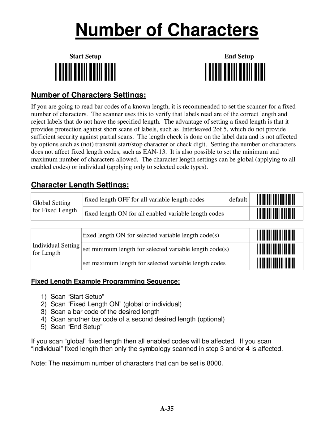 Worth Data 5202D owner manual Number of Characters Settings, Character Length Settings 