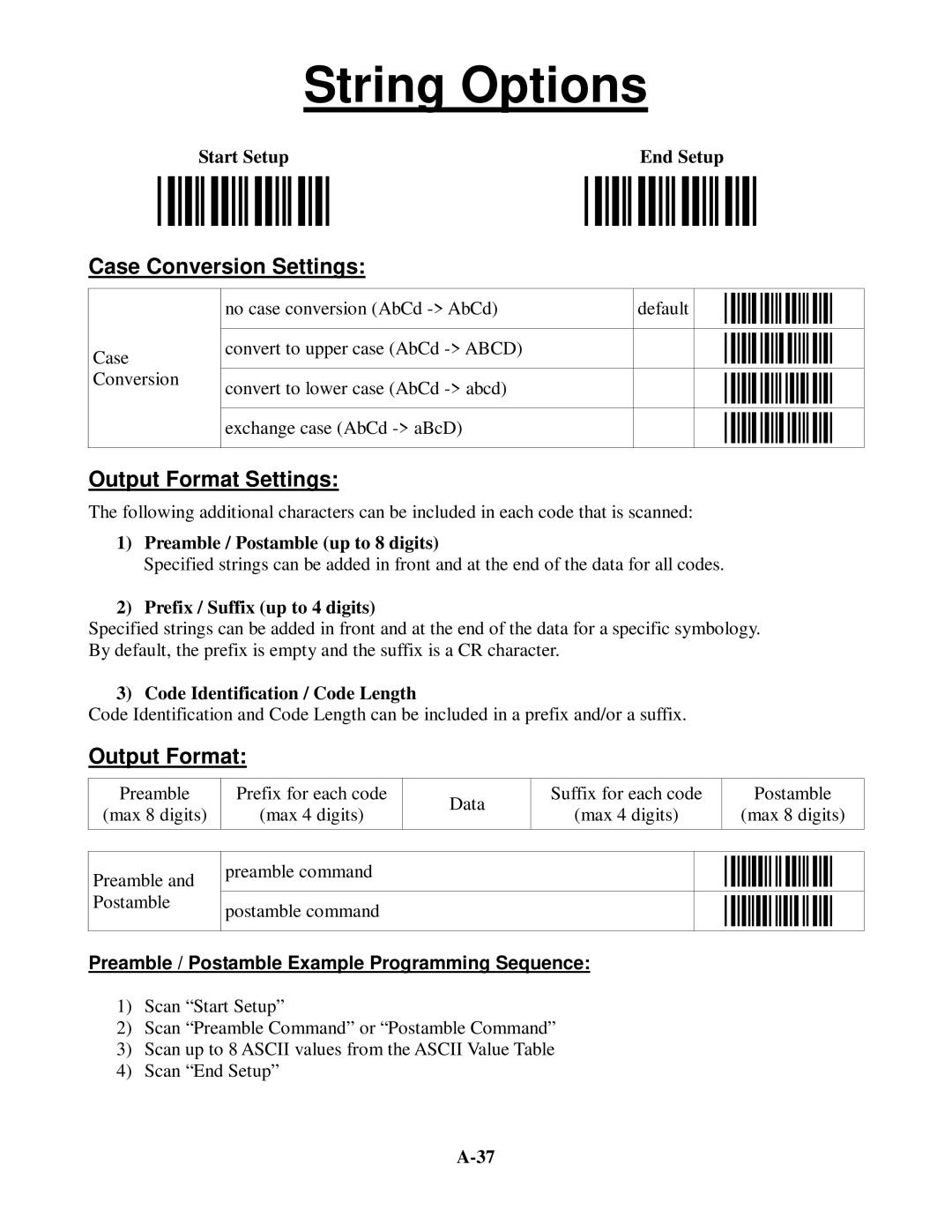 Worth Data 5202D owner manual String Options, Case Conversion Settings, Output Format Settings 