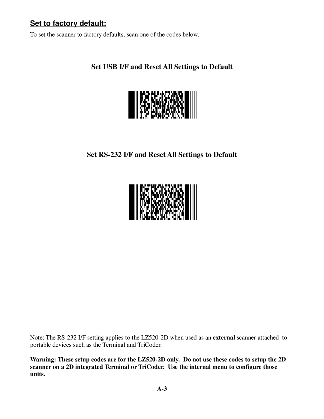 Worth Data 5202D owner manual Set to factory default 