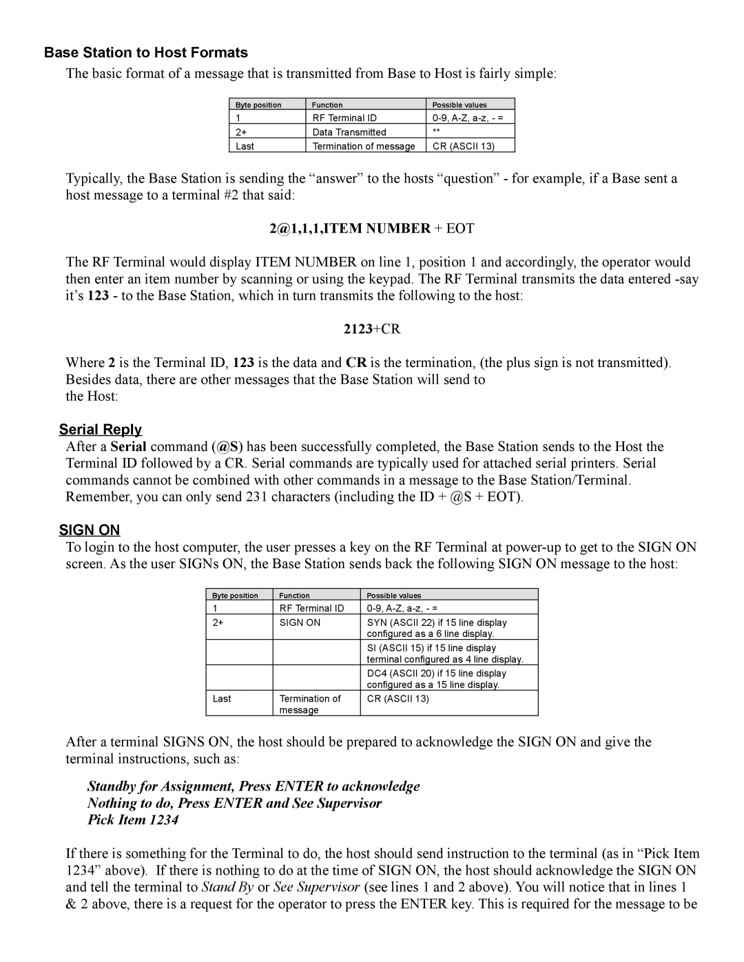 Worth Data 7000 manual Base Station to Host Formats, Serial Reply 