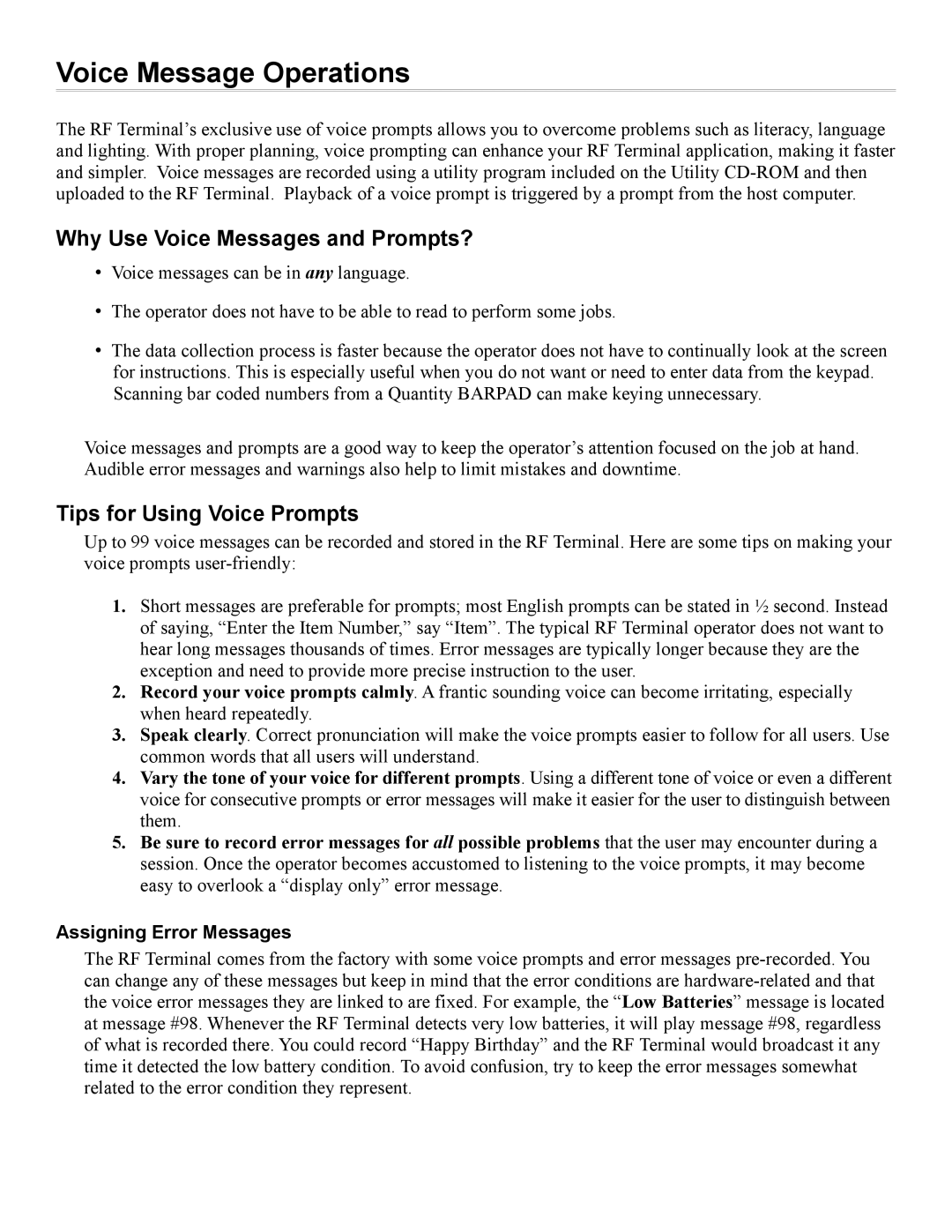 Worth Data 7000 manual Voice Message Operations, Why Use Voice Messages and Prompts?, Tips for Using Voice Prompts 