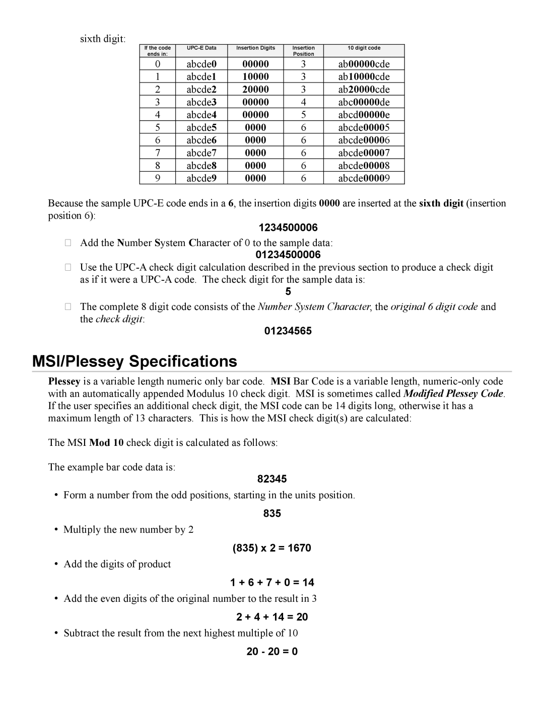 Worth Data 7000 manual MSI/Plessey Specifications 