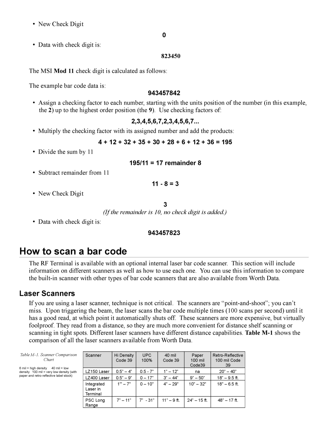 Worth Data 7000 manual How to scan a bar code, Laser Scanners 