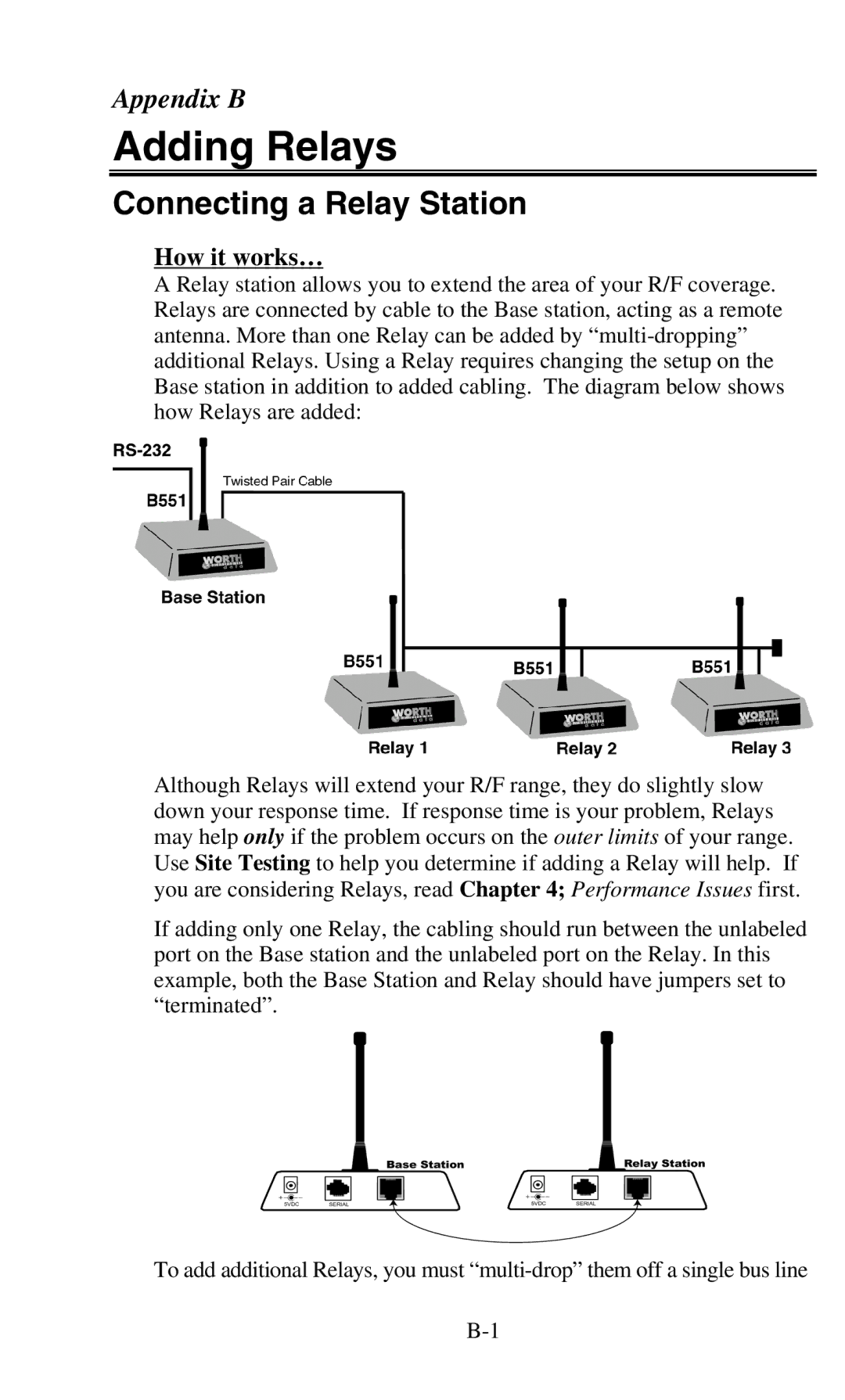 Worth Data 701 RF manual Adding Relays, Connecting a Relay Station 