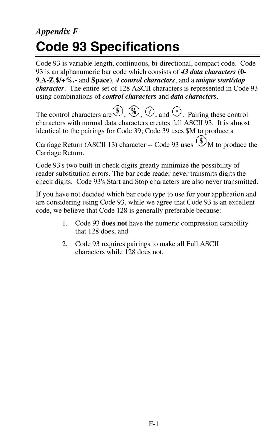 Worth Data 701 RF manual Code 93 Specifications 