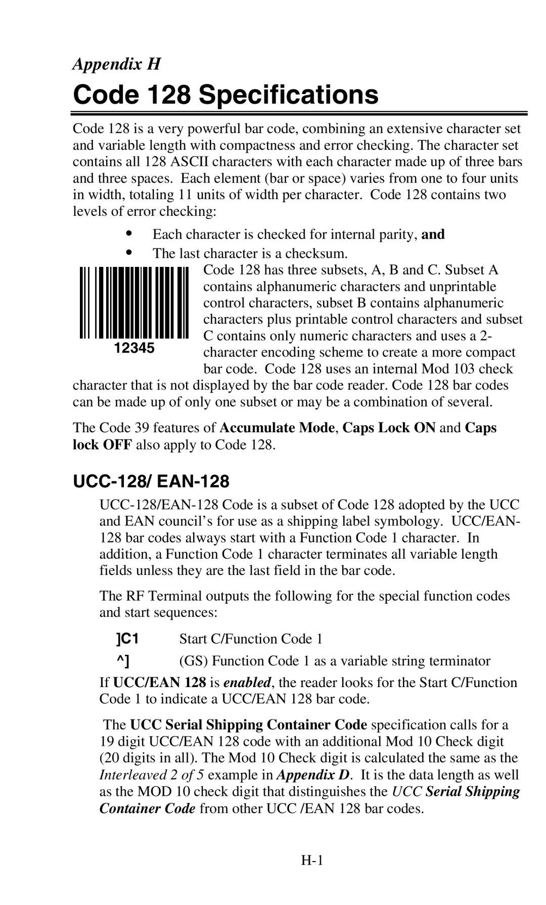 Worth Data 701 RF manual Code 128 Specifications, UCC-128/ EAN-128 