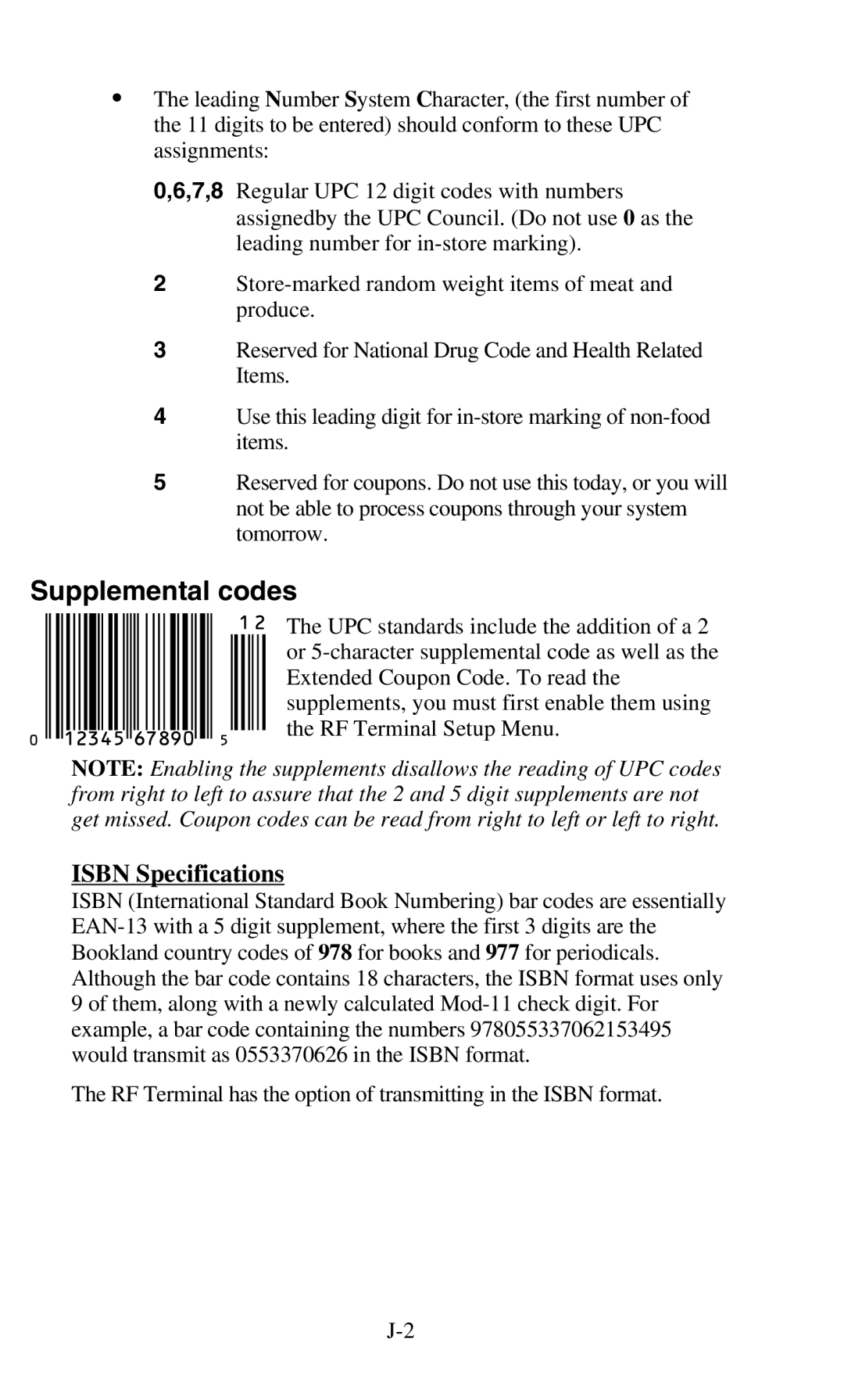 Worth Data 701 RF manual Supplemental codes, Isbn Specifications 