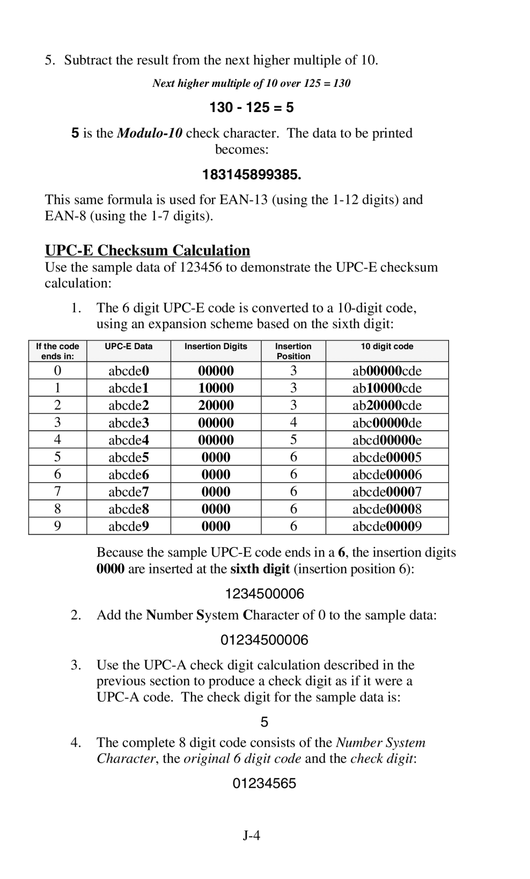 Worth Data 701 RF manual UPC-E Checksum Calculation, 130 125 =, 183145899385 