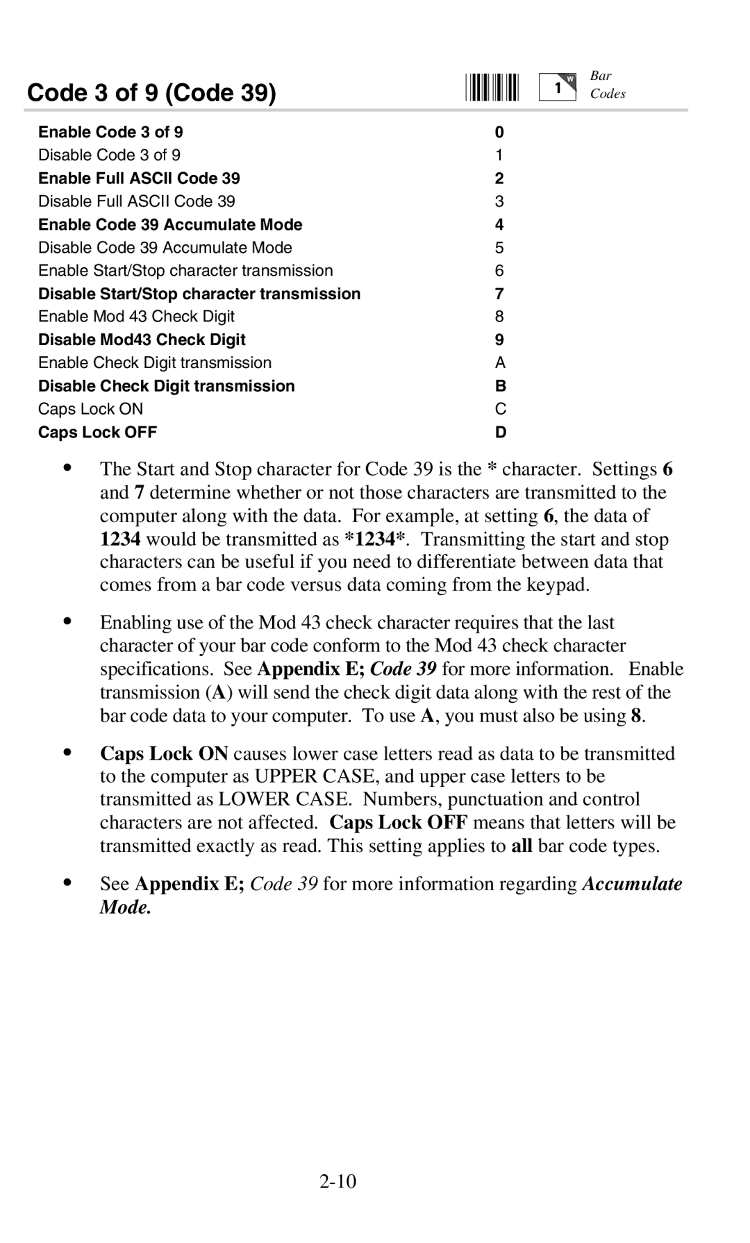 Worth Data 701 RF manual Code 3 of 9 Code 