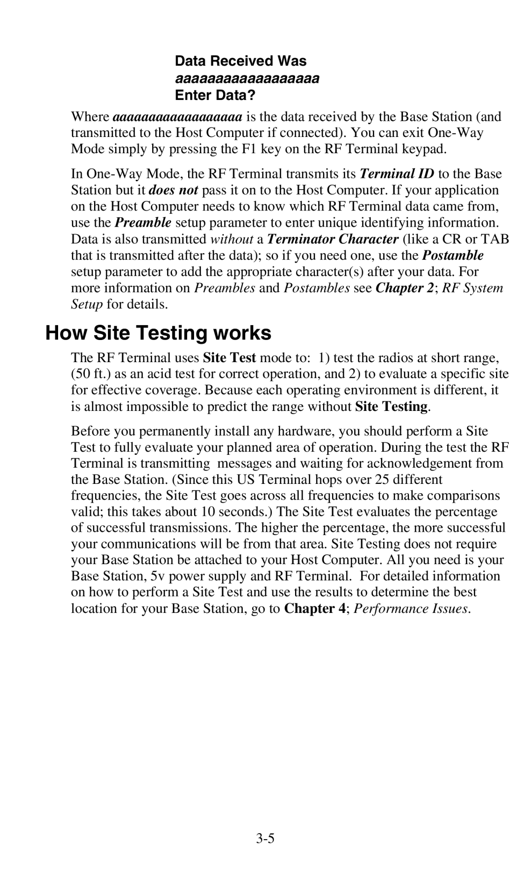 Worth Data 701 RF manual How Site Testing works, Data Received Was aaaaaaaaaaaaaaaaaa Enter Data? 