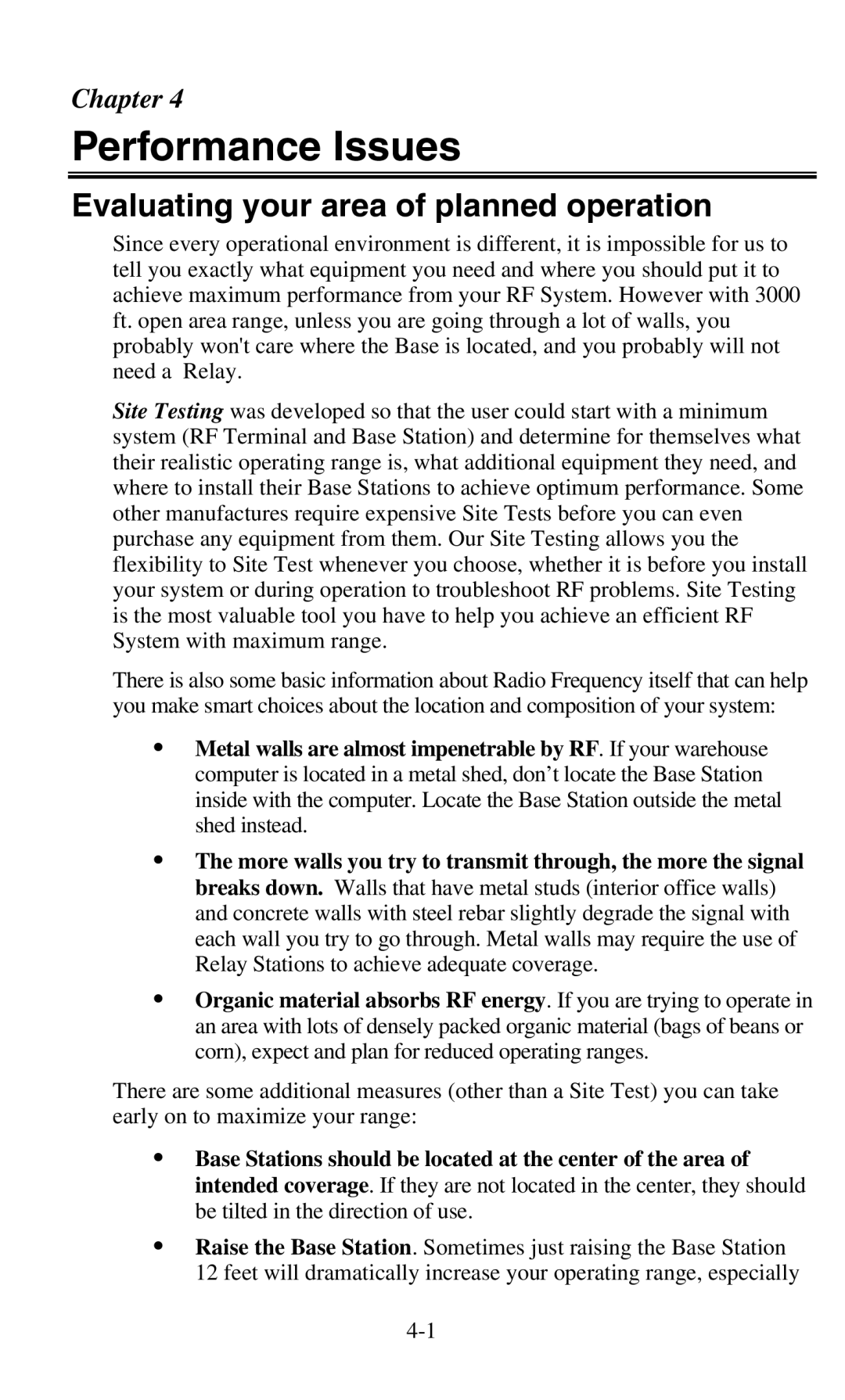 Worth Data 701 RF manual Performance Issues, Evaluating your area of planned operation 