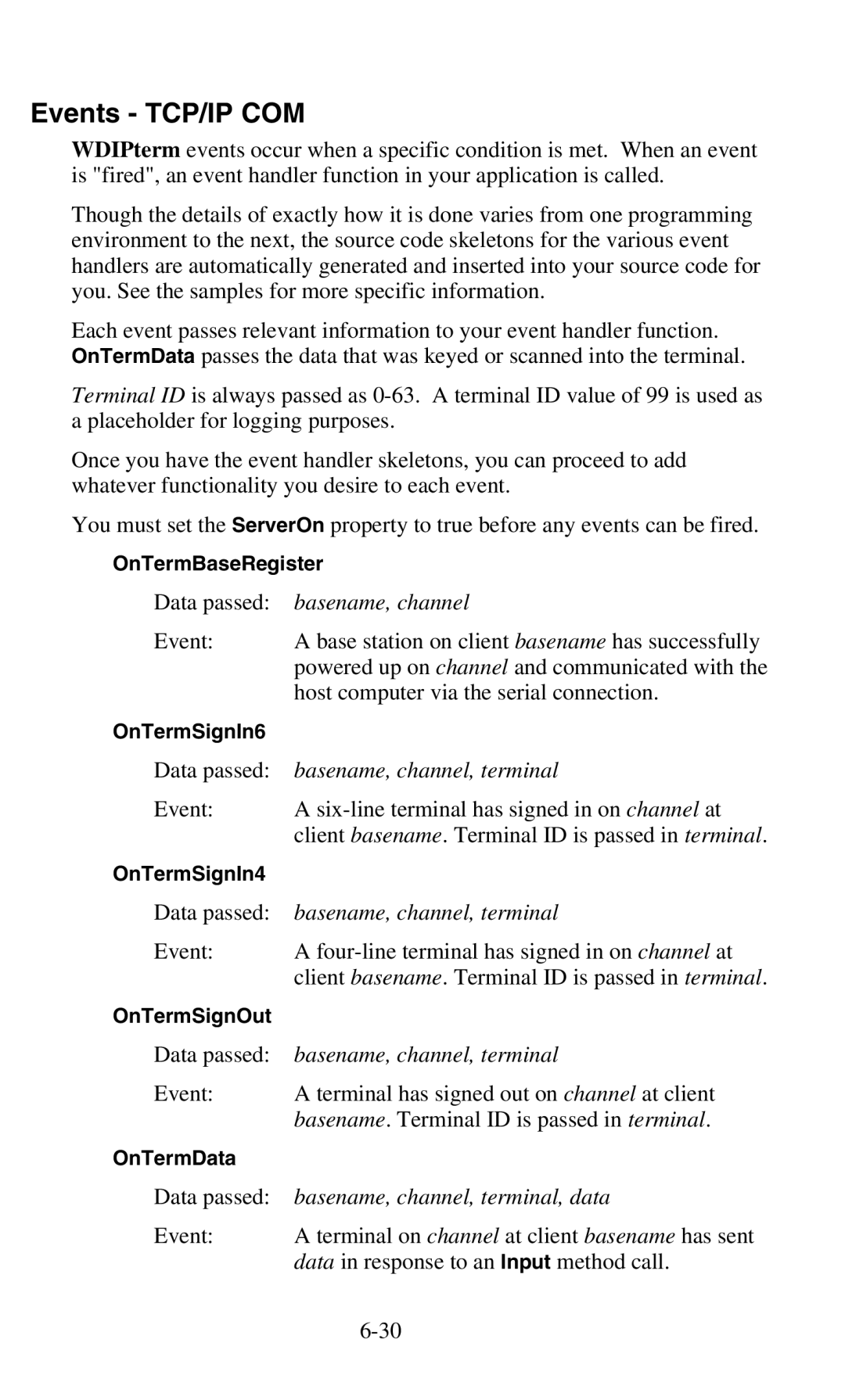 Worth Data 701 RF manual Events TCP/IP COM 