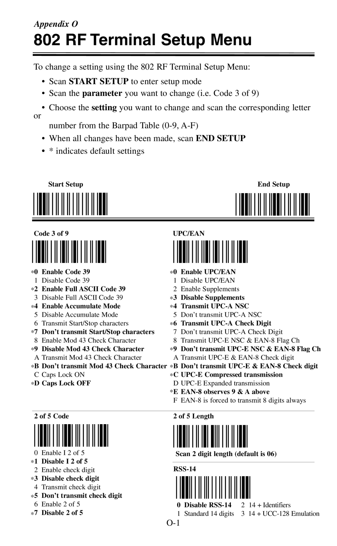 Worth Data 802 RF user manual RF Terminal Setup Menu, Upc/Ean 