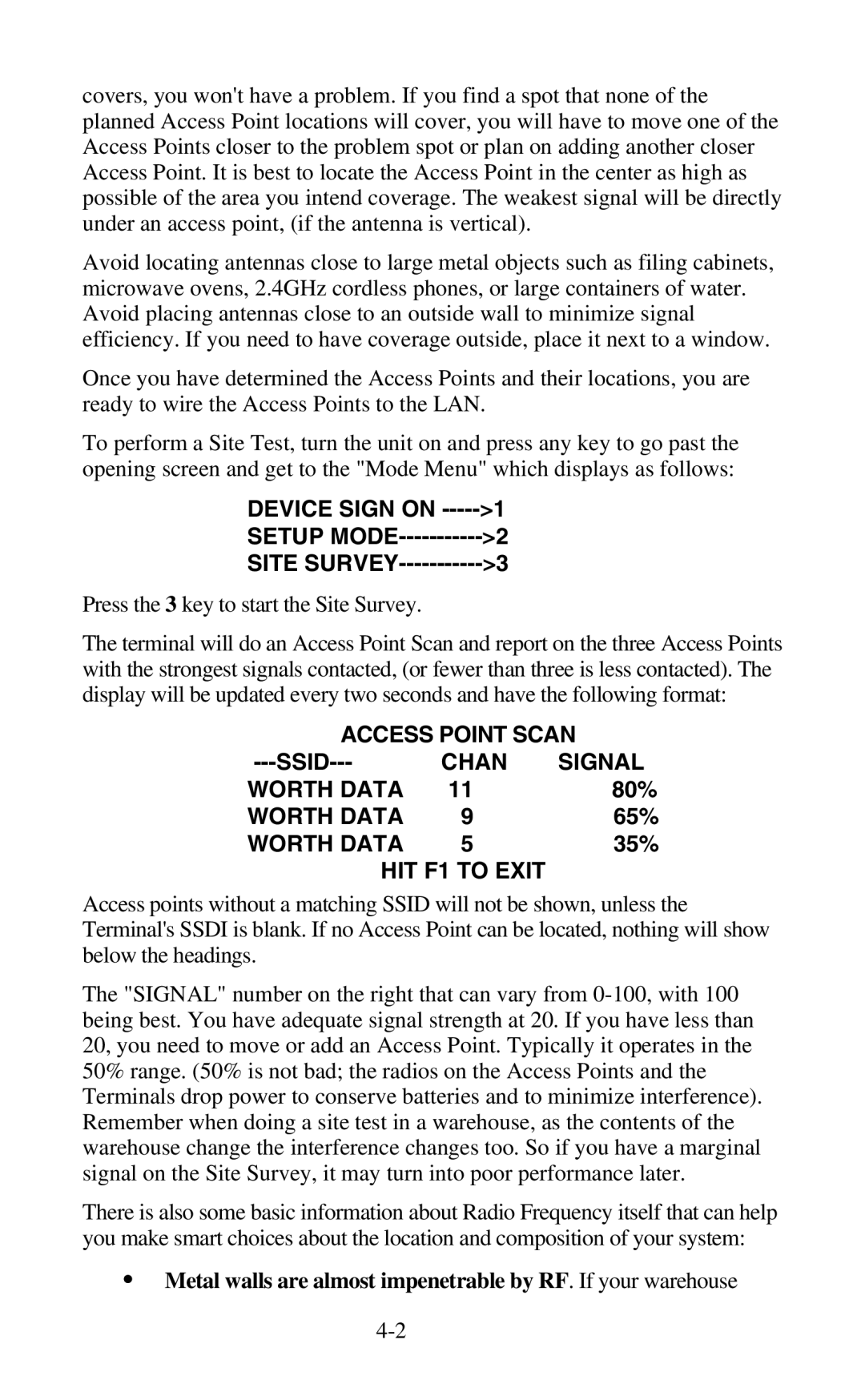 Worth Data 802 RF user manual Ssid, 80%, 65%, 35% 