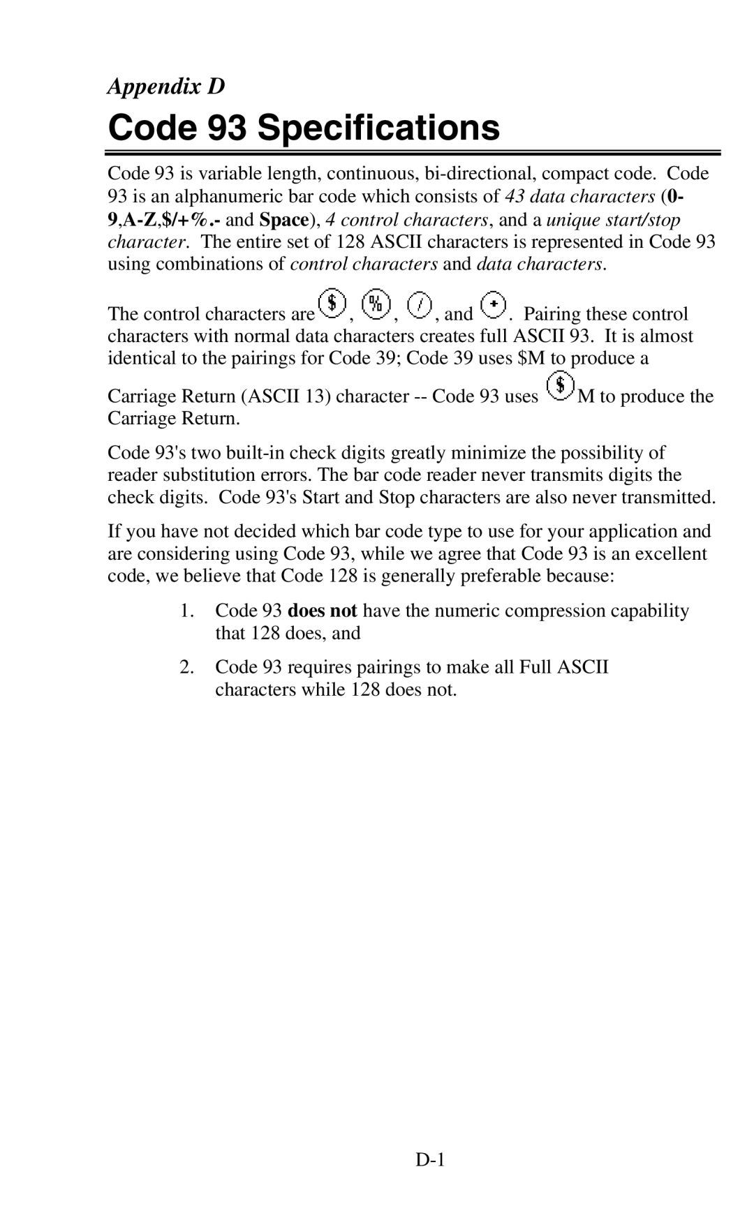 Worth Data 802 RF user manual Code 93 Specifications 