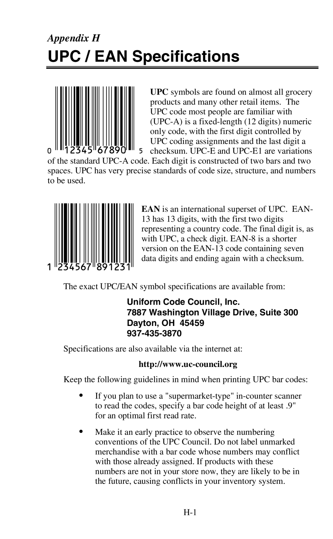 Worth Data 802 RF user manual UPC / EAN Specifications 