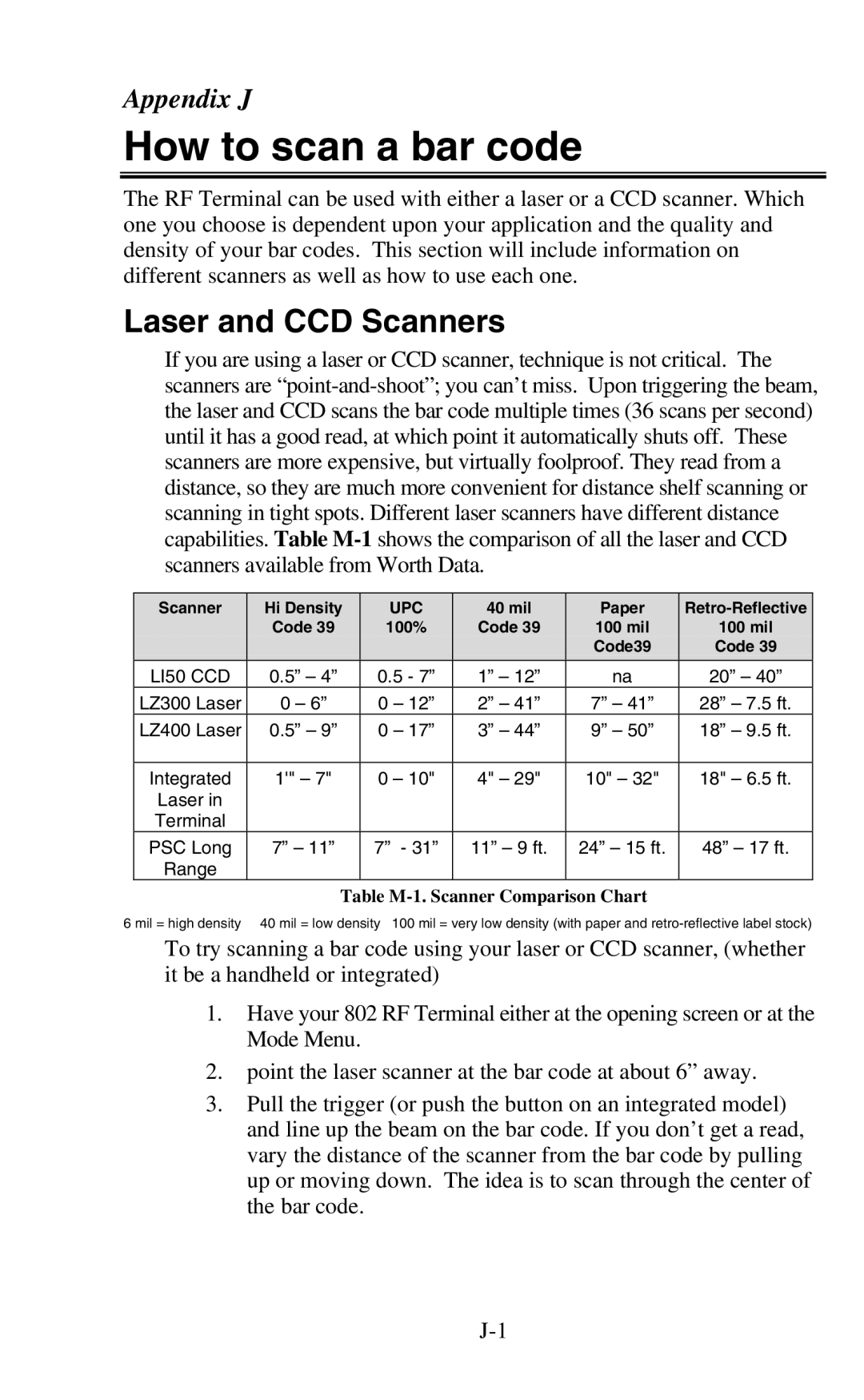 Worth Data 802 RF user manual How to scan a bar code, Laser and CCD Scanners 