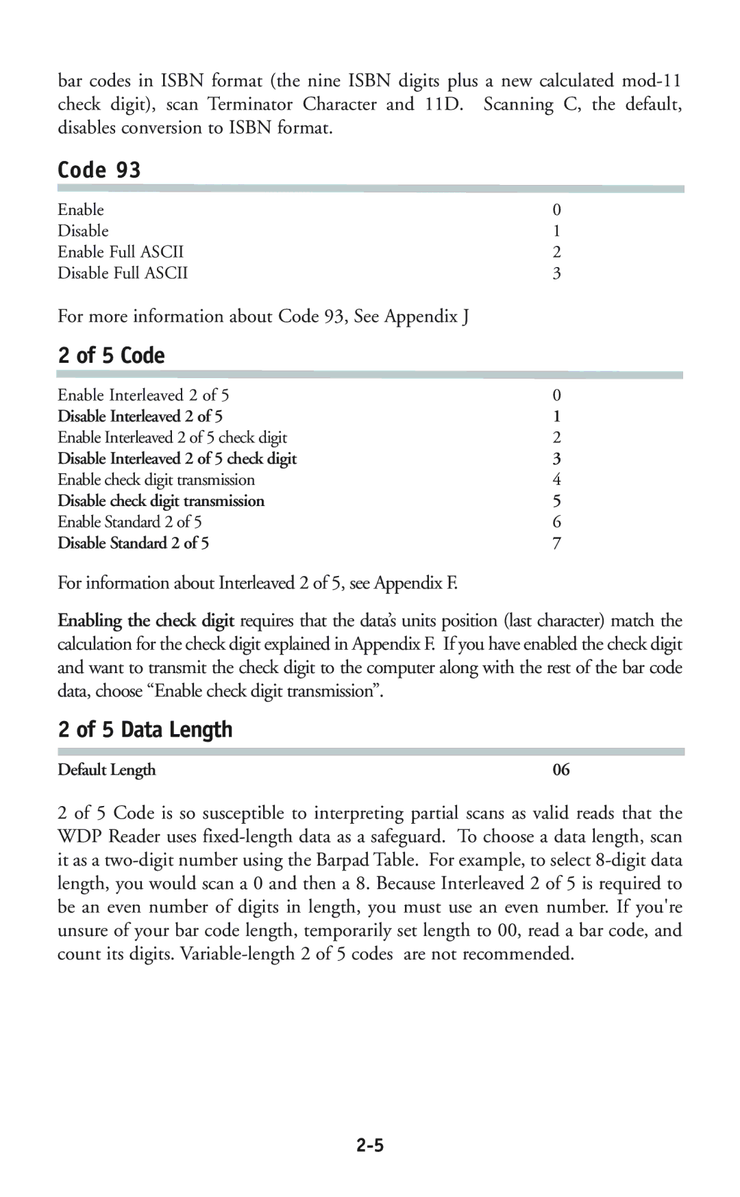 Worth Data P11/12 user manual Code, Data Length 