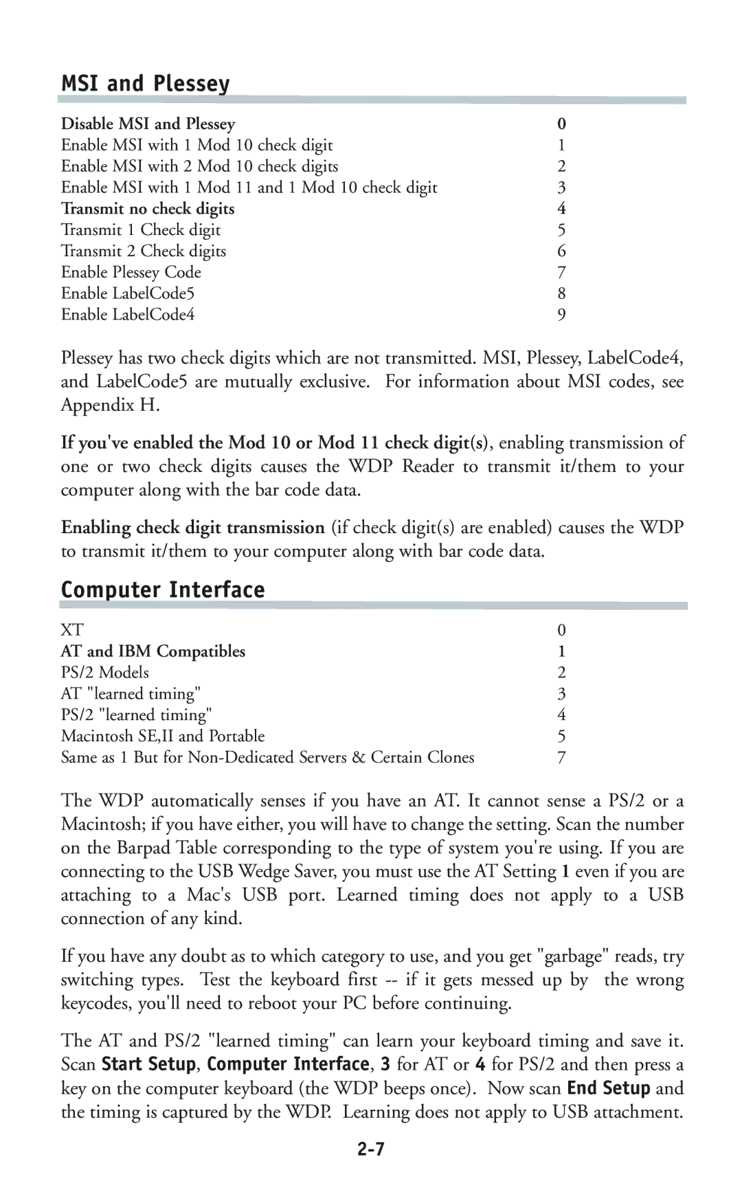 Worth Data P11/12 user manual MSI and Plessey, Computer Interface 