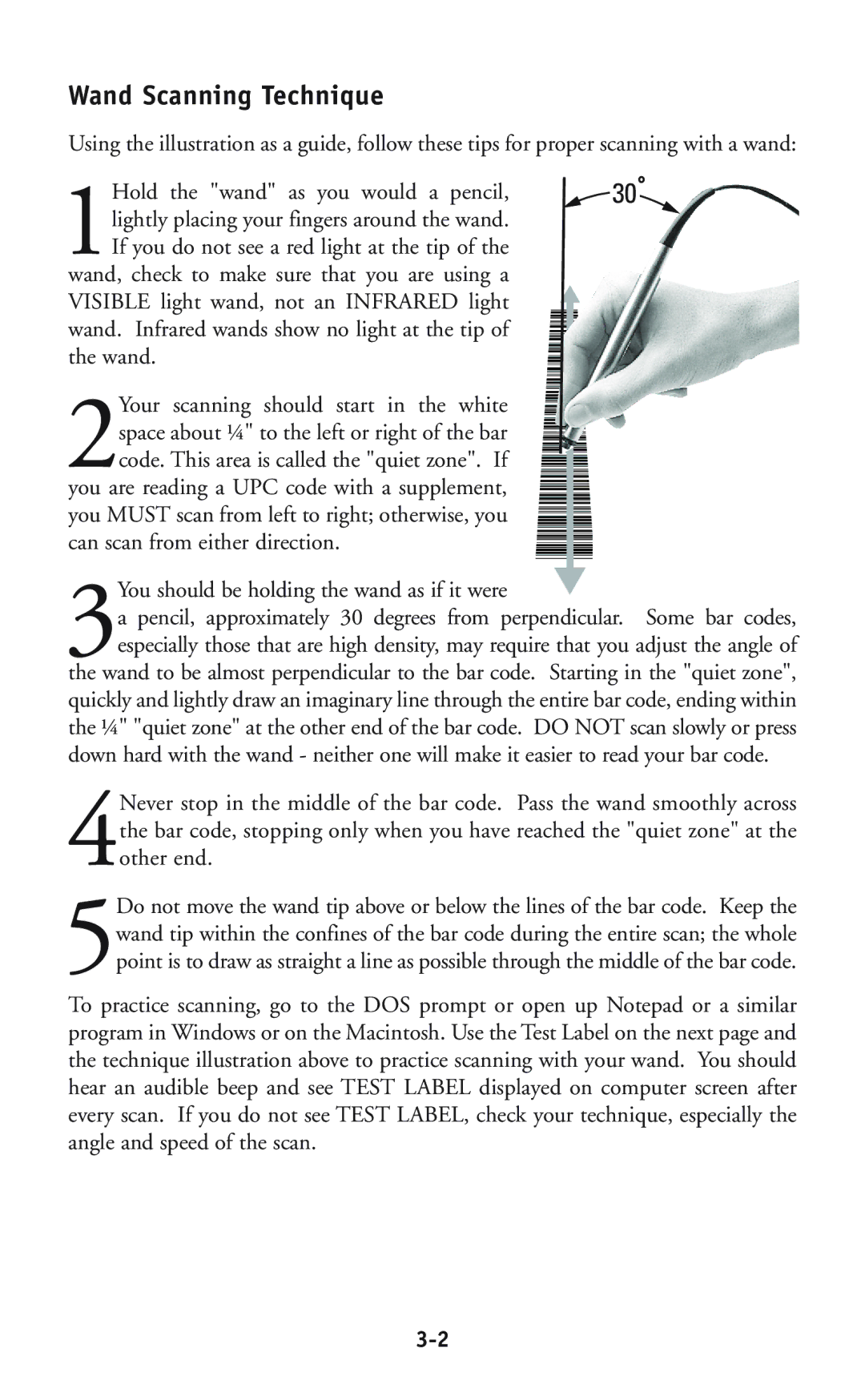 Worth Data P11/12 user manual Wand Scanning Technique 