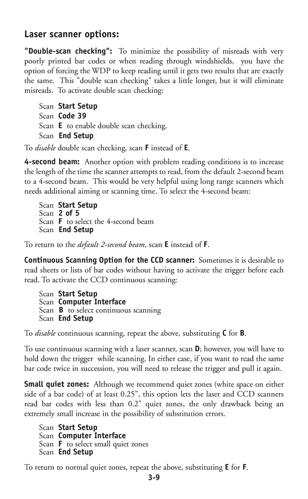 Worth Data P11/12 user manual Laser scanner options, Start Setup, Code, End Setup, Computer Interface 