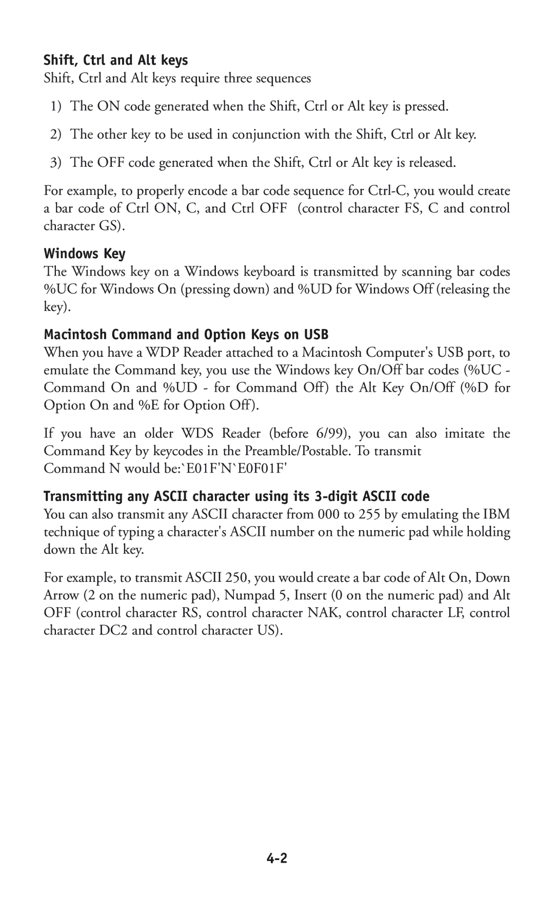 Worth Data P11/12 user manual Shift, Ctrl and Alt keys, Windows Key, Macintosh Command and Option Keys on USB 