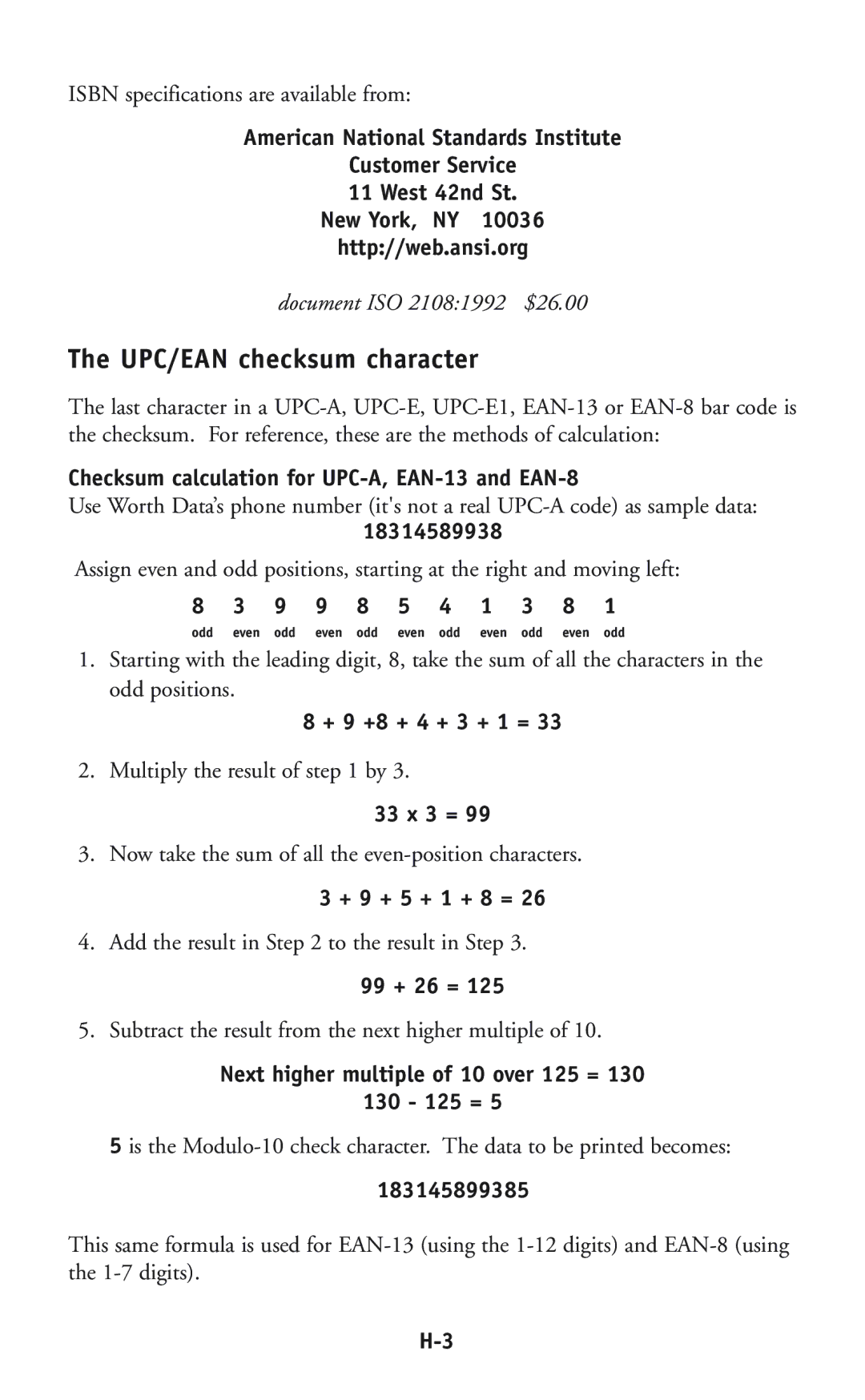 Worth Data P11/12 user manual UPC/EAN checksum character 