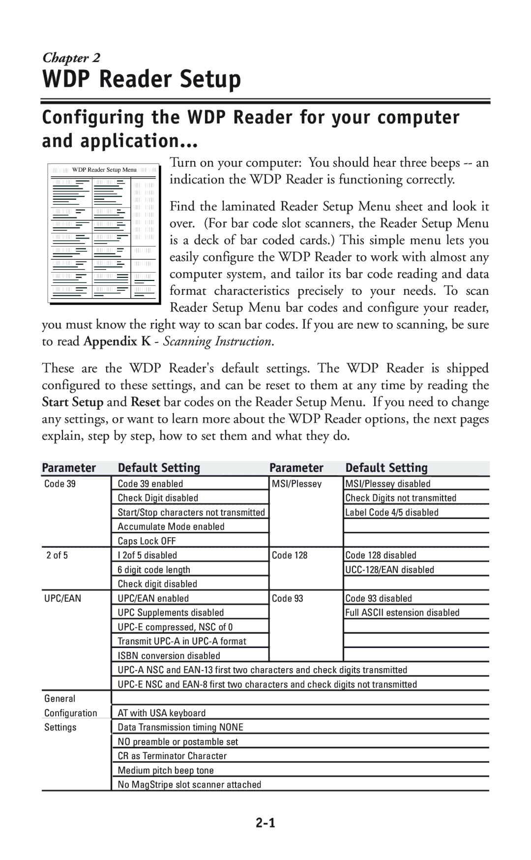 Worth Data P11/12 user manual WDP Reader Setup, Configuring the WDP Reader for your computer Application 