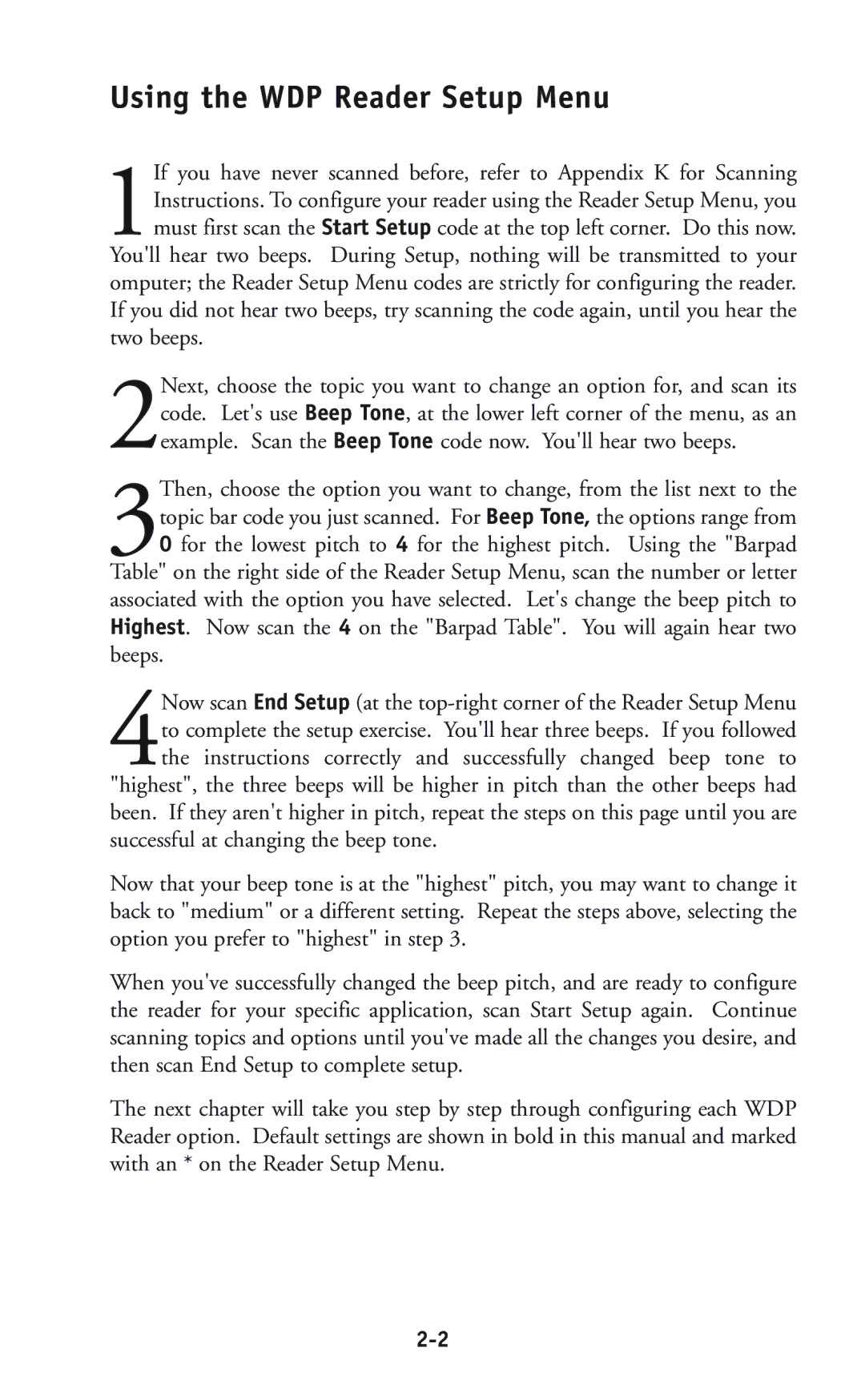 Worth Data P11/12 user manual Using the WDP Reader Setup Menu 