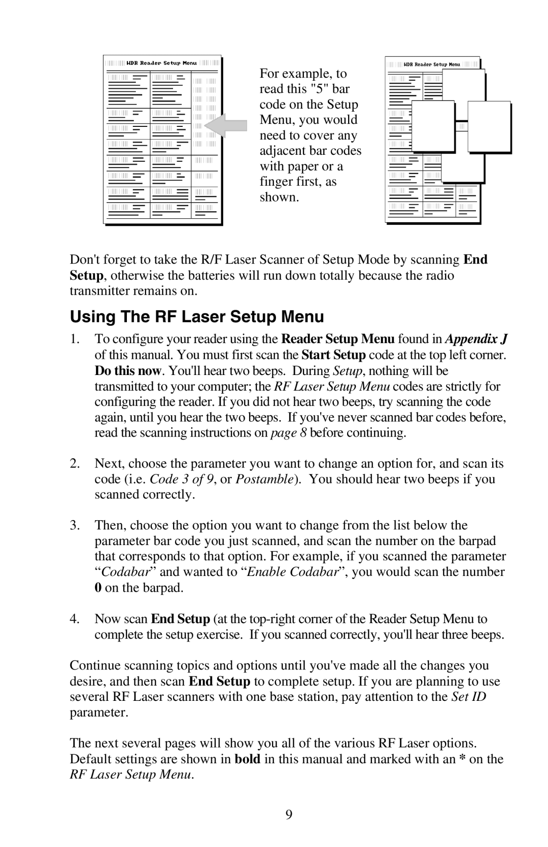 Worth Data user manual Using The RF Laser Setup Menu 