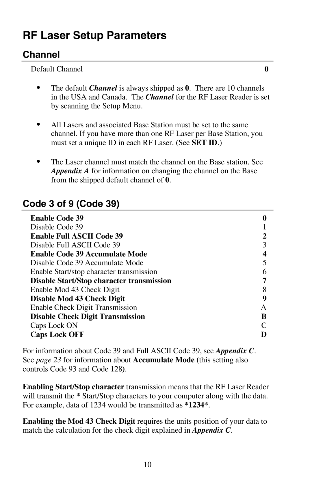 Worth Data RF Laser user manual Channel, Code 3 of 9 Code 