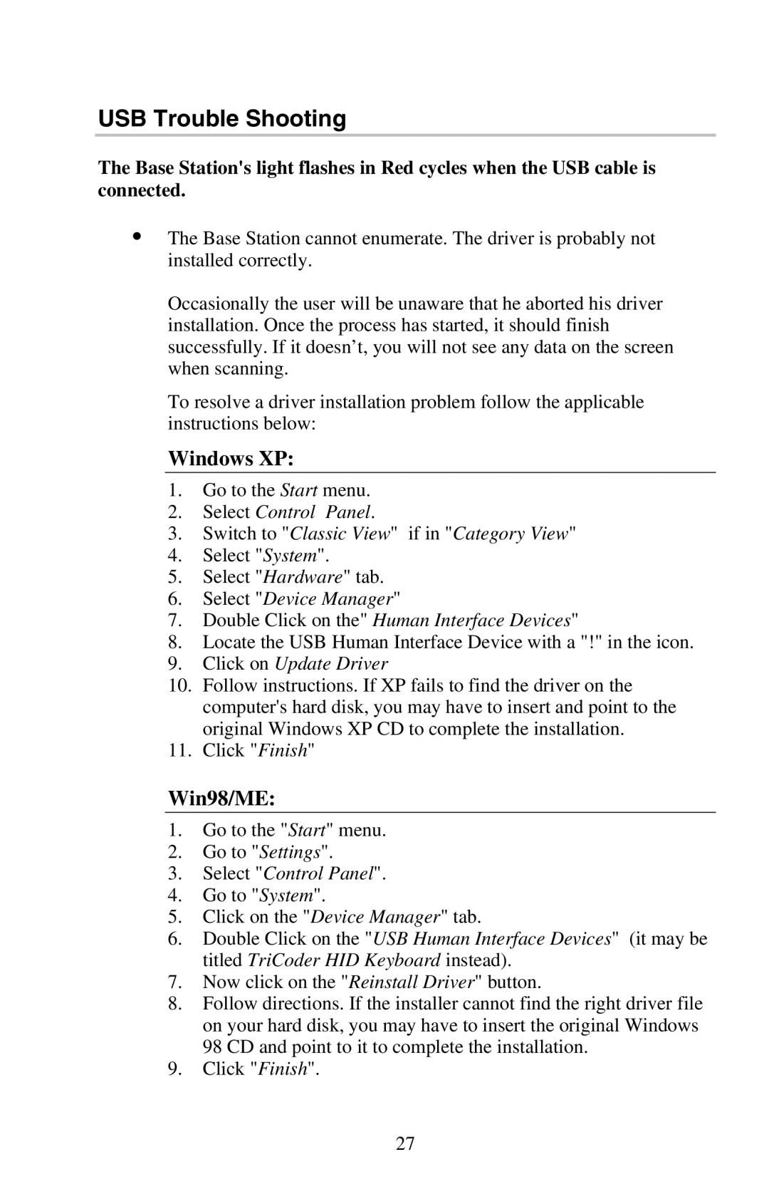 Worth Data RF Laser user manual USB Trouble Shooting, Windows XP 