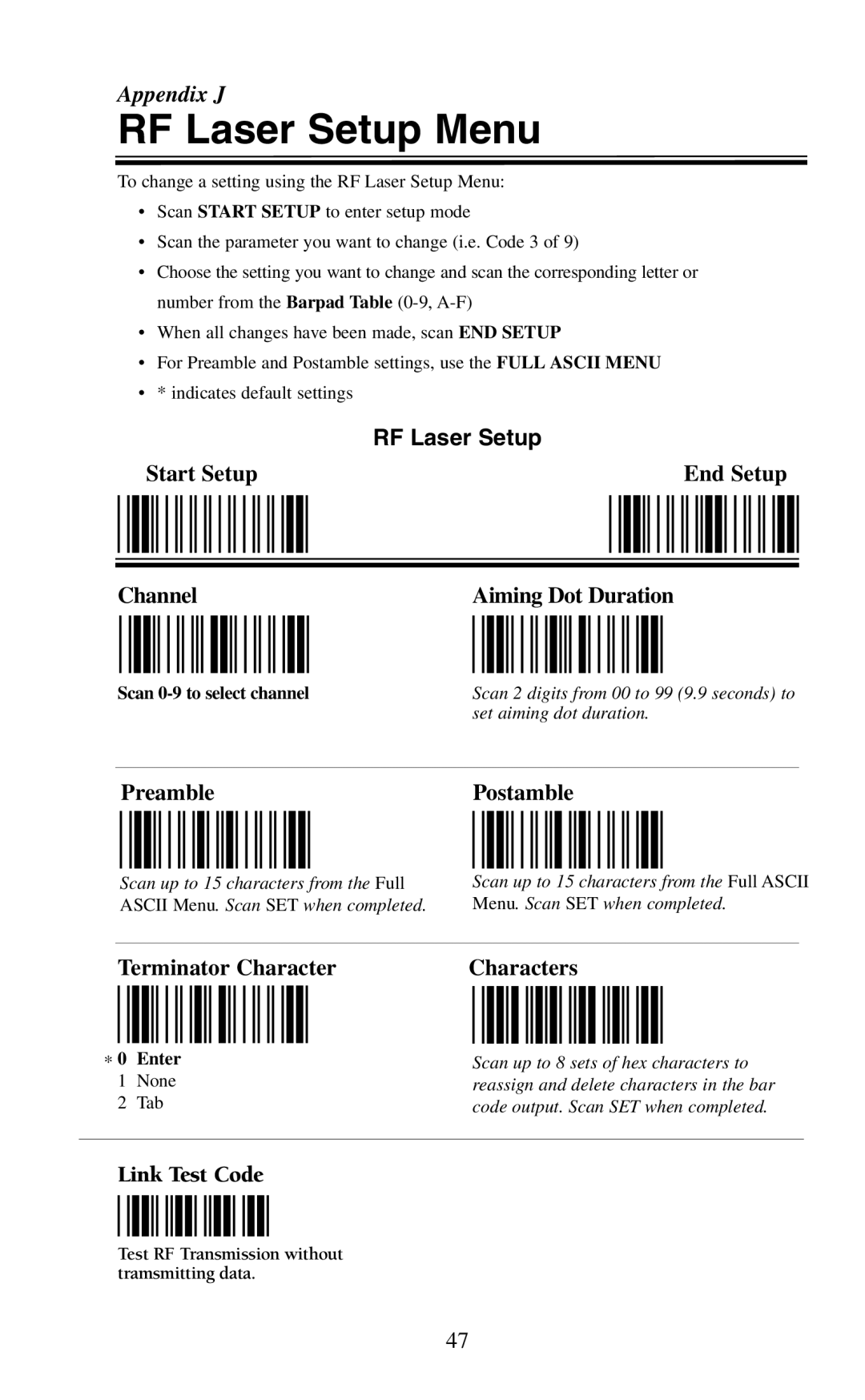 Worth Data user manual RF Laser Setup Menu, Link Test Code 