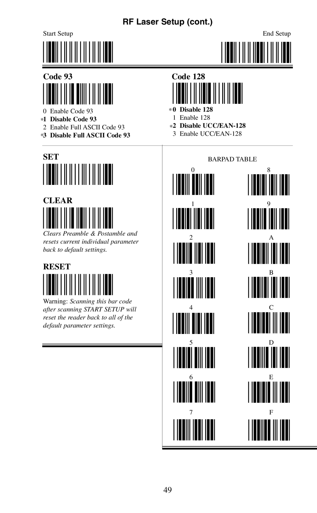 Worth Data RF Laser user manual Code, SET Clear 