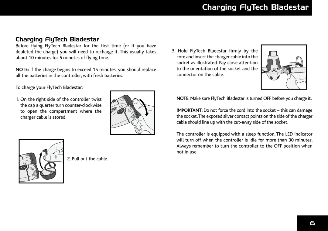 Wow Wee 4055 user manual Charging FlyTech Bladestar 