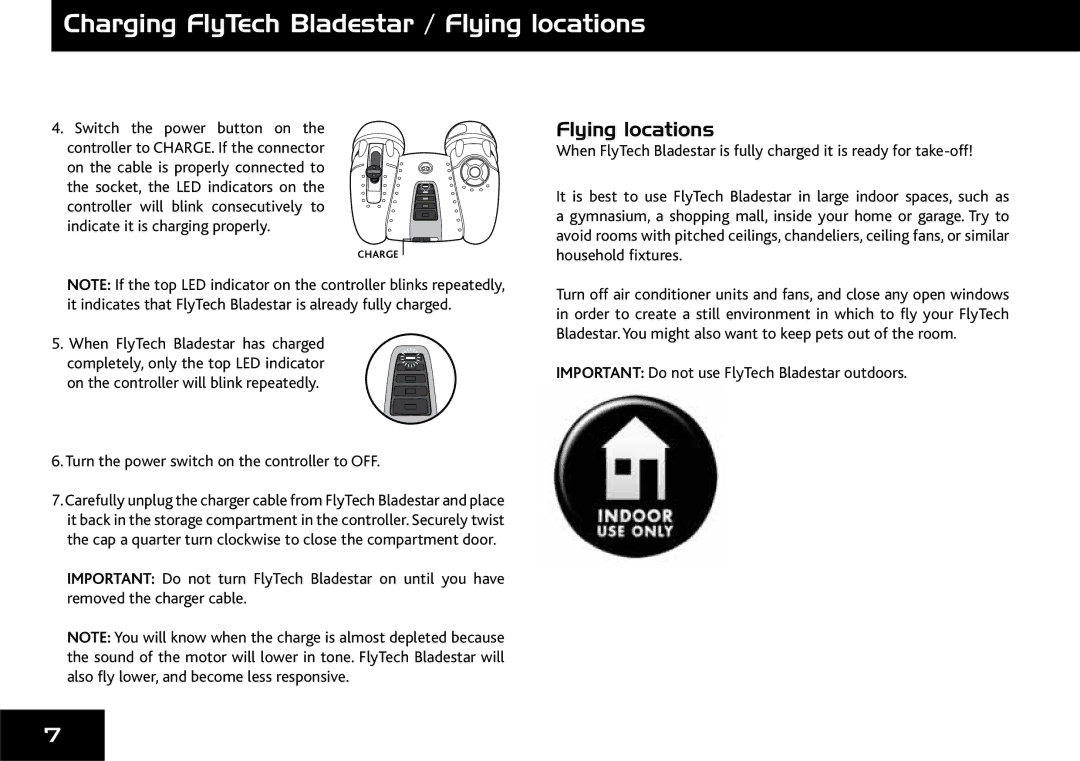 Wow Wee 4055 user manual Charging FlyTech Bladestar / Flying locations, Mnkgmaihpklpbm\ahgma\hgmkheekmhH?? 