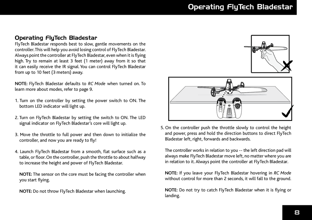 Wow Wee 4055 user manual Operating FlyTech Bladestar, GHM3=hghmmakhp?erM\aeZlmZkpageZng\abg` 