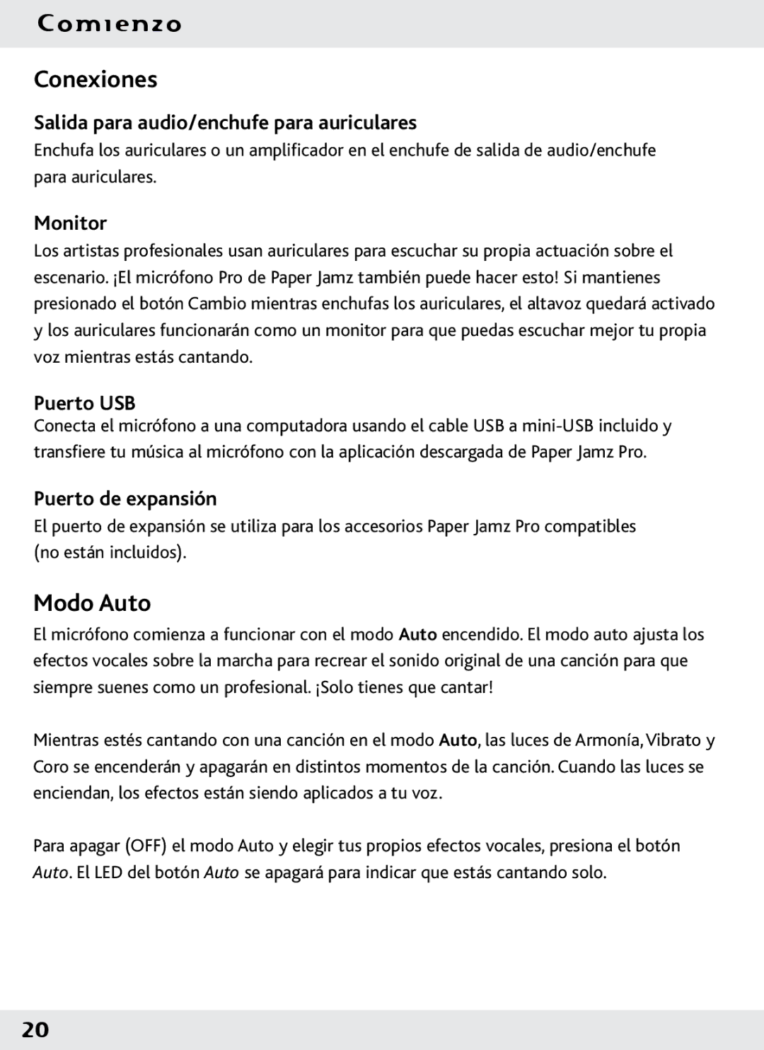 Wow Wee 62473 Conexiones, Modo Auto, Salida para audio/enchufe para auriculares, Puerto USB, Puerto de expansión 