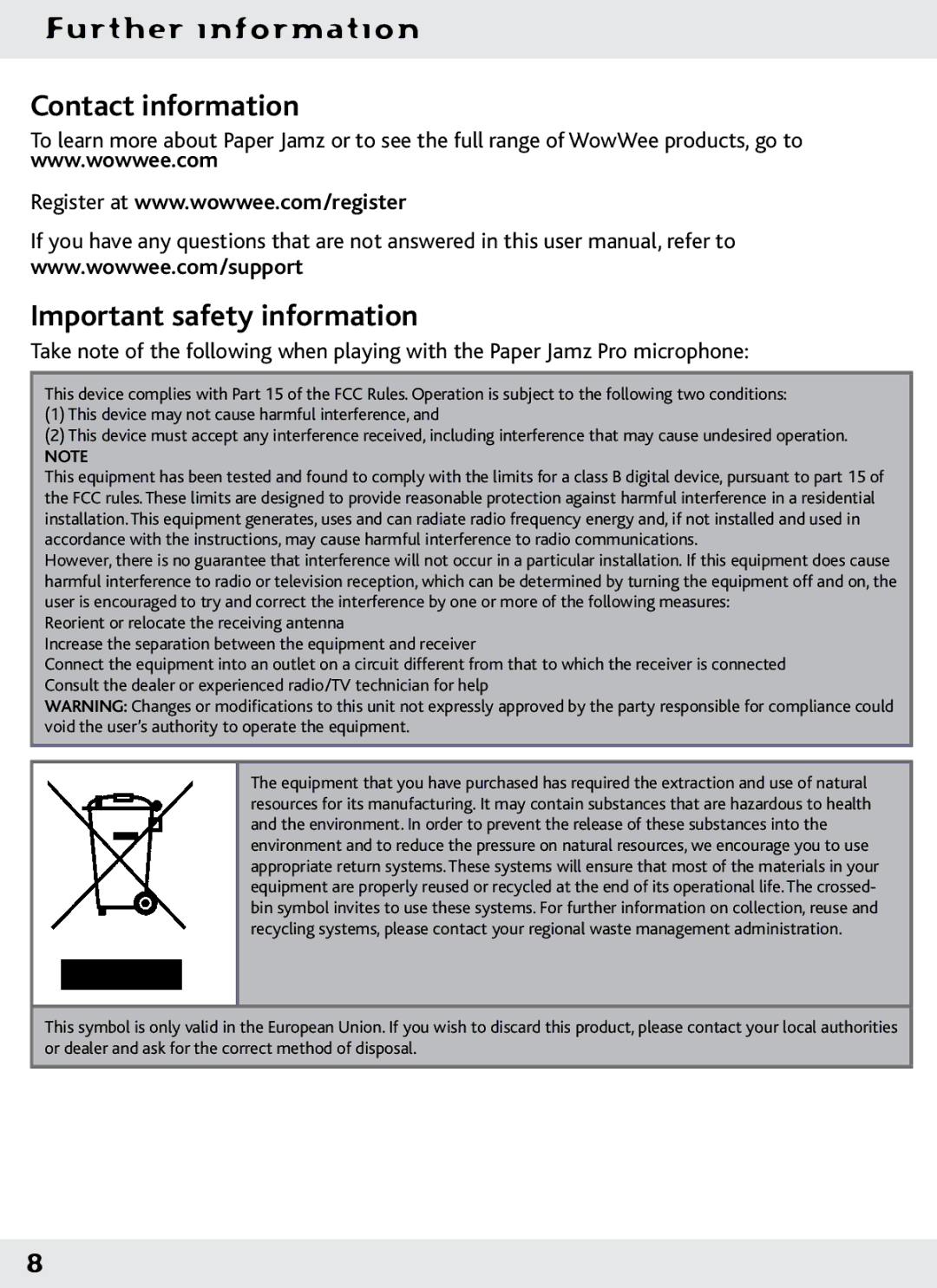 Wow Wee 62473 user manual Contact information Important safety information 