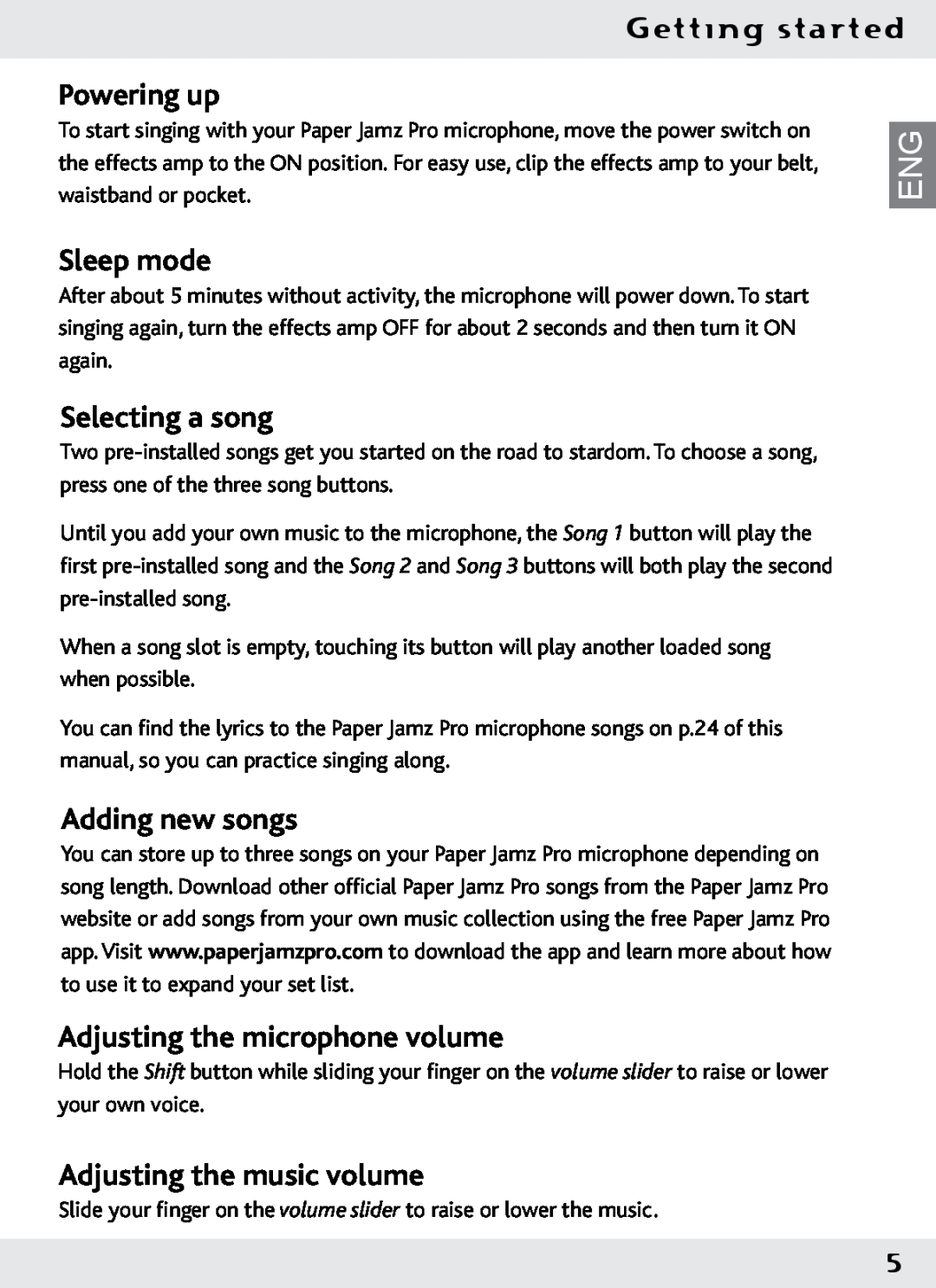 Wow Wee 62473 user manual Powering up, Sleep mode, Selecting a song, Adding new songs, Adjusting the microphone volume 