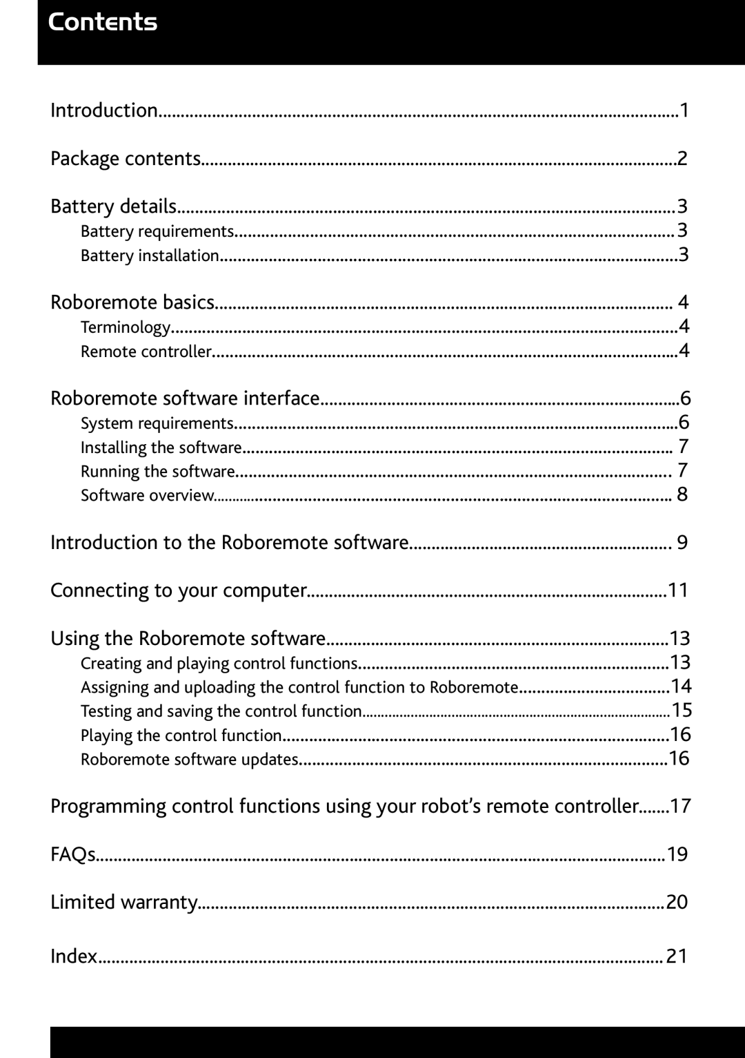 Wow Wee 8000 user manual Contents 