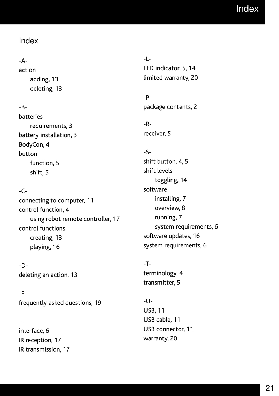 Wow Wee 8000 user manual Index 